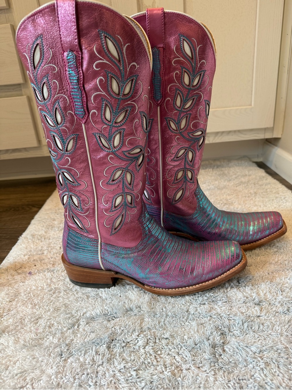 Ariat Pink and Teal Embroidered Western Heeled Boots - Picture 5 of 9